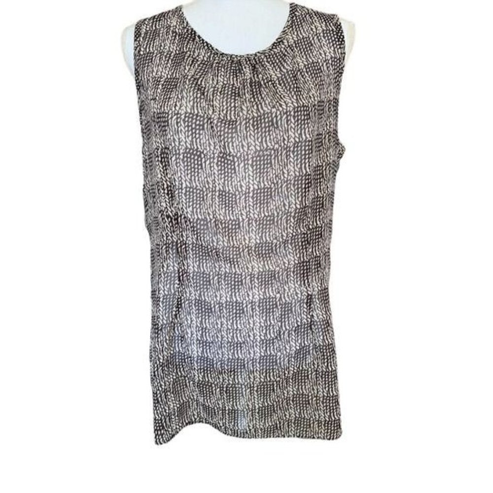 Cabi Womens Top Size Medium Black Cream Sleeveless Sheer Keyhole With Button